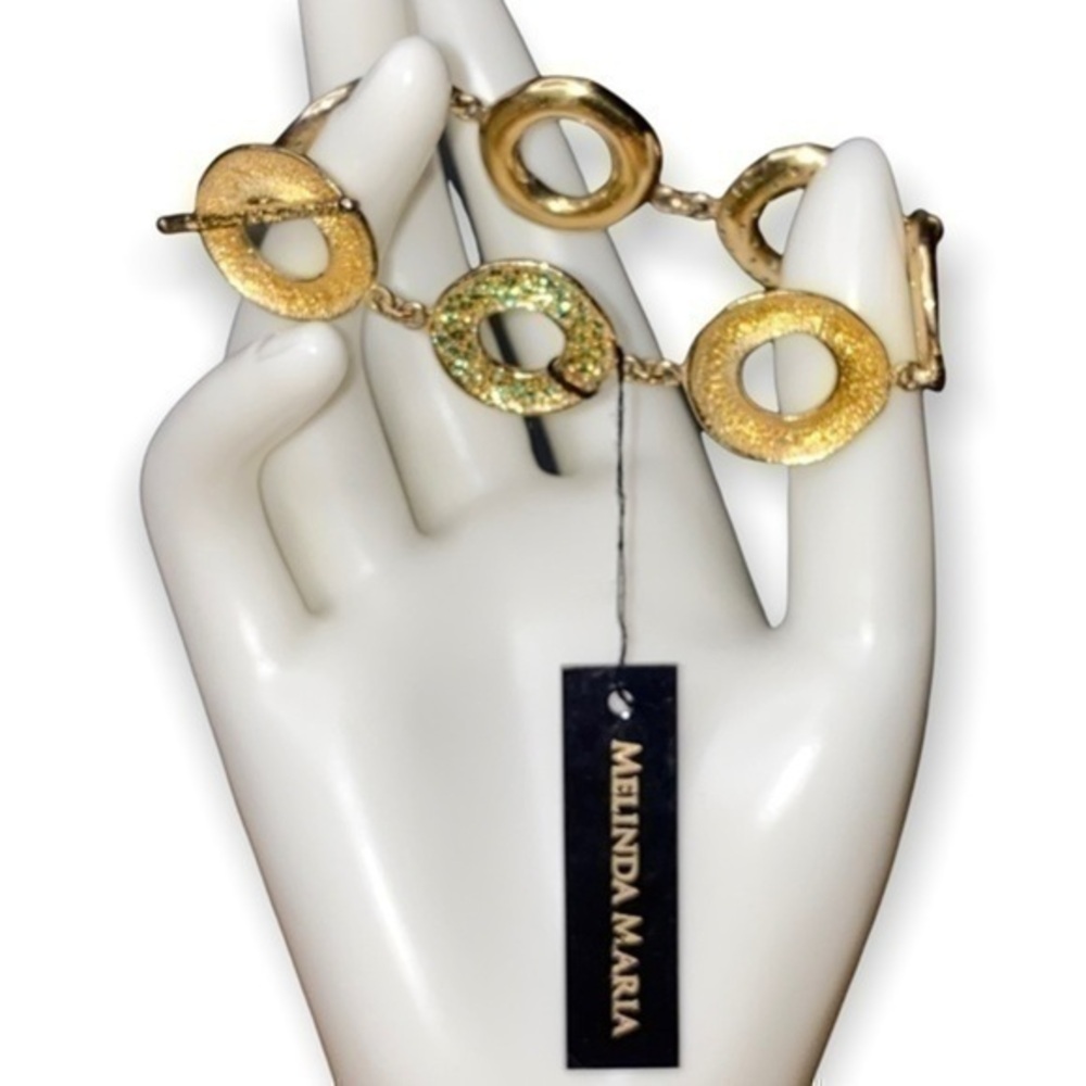 Melinda Maria Gold Plated Circle Link Emerald Green Pave Crystal Toggle Bracelet